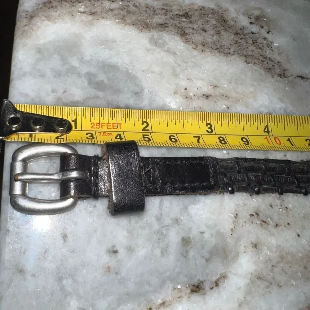 Vintage Leather & Silver Hardware Skinny Y2K Style Woven Belt Women’s Small